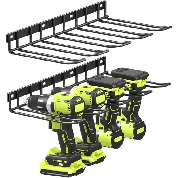 Yeabett Power Tool Organizer 2 Pack, 8 Drill Holders, Tool Storage Wall Mount Heavy Duty Metal Floating Tool Shelf Garage
