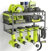 Yeabett Power Tool Organizer, 3 Layers Storage Rack with 4 Drill Holders, Heavy Duty Metal Floating Tool Shelf Garage Wall Mounted, 150Lbs Load Capacity