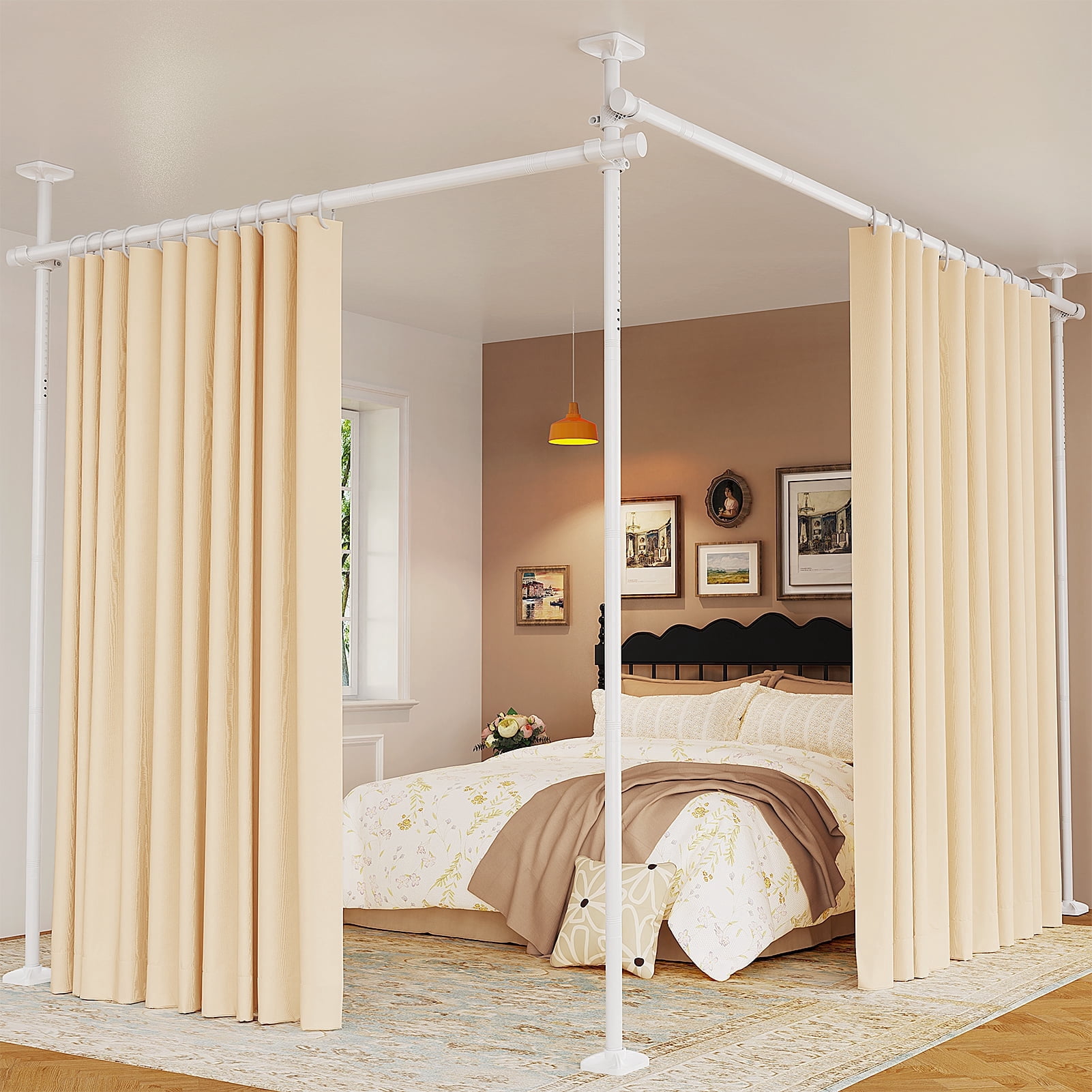 Yeabett Room Divider No Drilling Curtain Rods for Windows,4-10ft(H) 28-114inch(W) Adjustable Temporary Privacy Wall Divider,Tension Curtain Rods No Drilling,White