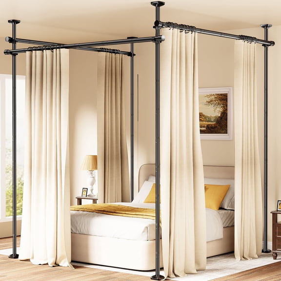 Yeabett Room Divider No Drilling Curtain Rods for Windows,4-10ft(H) 28-171inch(W) Adjustable Temporary Privacy Wall Divider,Tension Curtain Rods No Drilling,Black