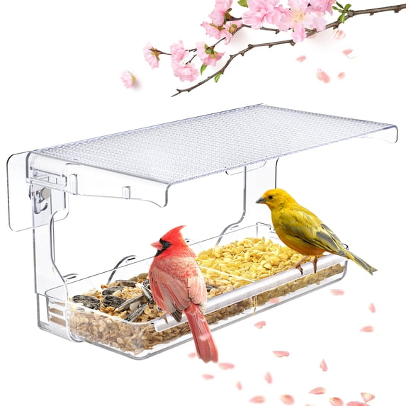 Yeabett Window Bird Feeder for Outdoors,Clear Birds Feeders Window Mounted with Self-Adhesive Hooks,Outdoor Wild Bird Watching Gift,Garden Decor