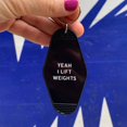 thumbnail image 1 of Yeah I Lift Weights Black Motel Style Keychain, 1 of 8