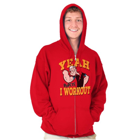 Yeah I Workout Popeye The Sailor Man Zip Up Hoodie Men's Women's Brisco Brands L