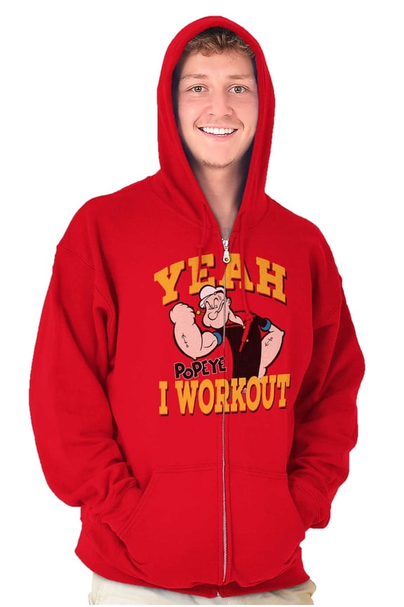 Yeah I Workout Popeye The Sailor Man Zip Up Hoodie Men's Women's Brisco Brands L