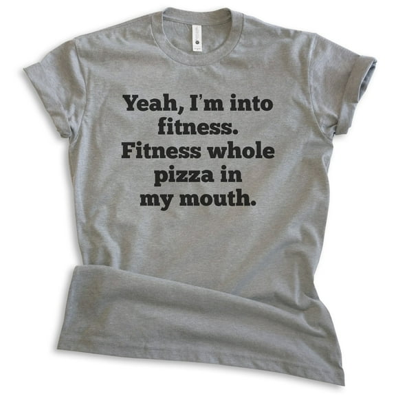 Yeah I'm Into Fitness Shirt, Unisex Women's Men's Shirt, Ironic Exercise Shirt, Diet Shirt, Dark Heather Gray, Medium