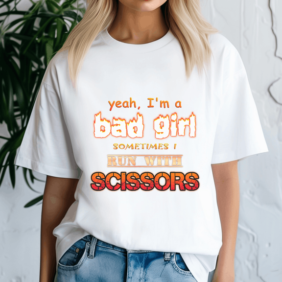 Yeah IM A Bad Girl Sometimes I Run With Scissors Shirt, Meme Tee, Trending Tshirt, Raccoon Shirt, Funny Friend Gift