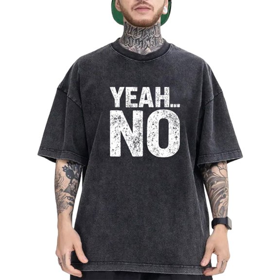 Yeah No Vintage Washed Design T Shirt Tees Casual Tops Cotton Comfort Plus Size Black S-2XL Plus Size