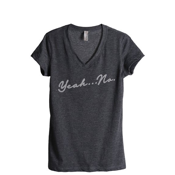 Yeah No Women's Fashion Relaxed V-Neck T-Shirt Tee Charcoal Grey 2X-Large
