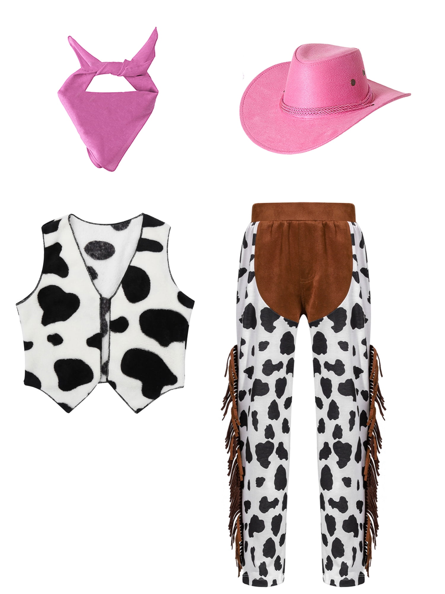 Morph Roze cowgirl-outfit voor kinderen | Cowgirl-kostuum voor meisjes | Koeienmeisjeskostuum voor kinderen | Western Dress Up, Small