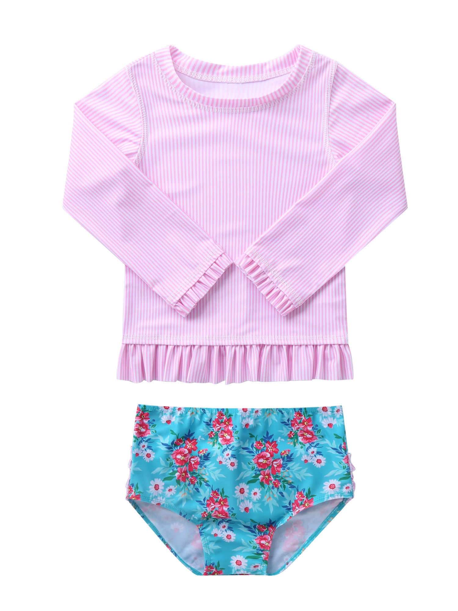 Yeahdor Baby Girls Floral Printed Ruffles Rash Guard Newborns Long ...