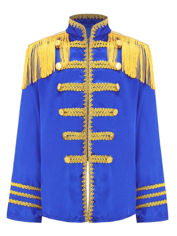 Girls Boys 60s British Sergeant Pepper Rock Band Pop-Star Jacket Tassels Long Sleeve Musician Shirt Royal Blue 12