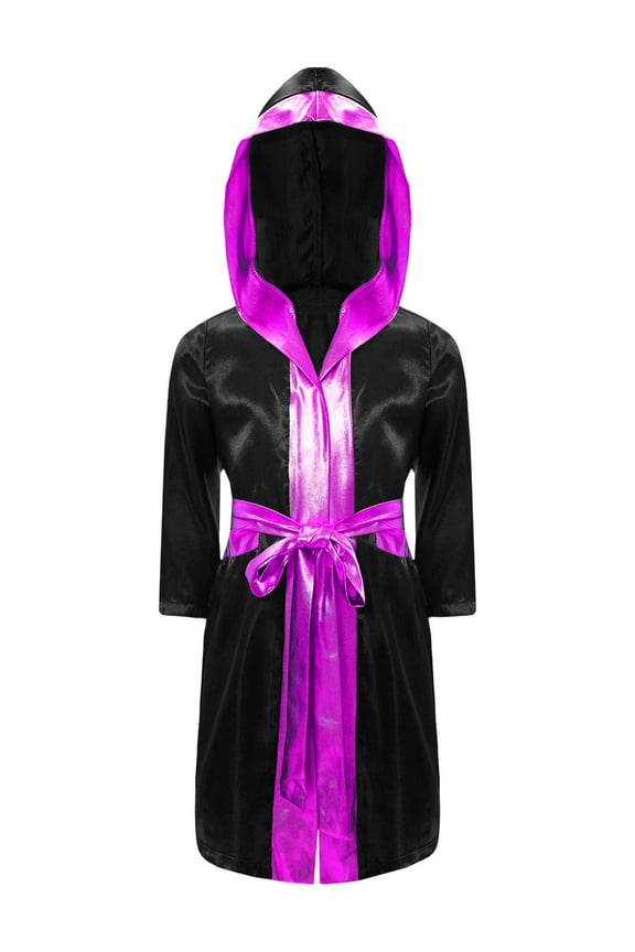 Girls Boys Boxing Robe for Kids Muay Thai Kickboxing Bjj Boxer Training Outfit Black&Hot Pink 10