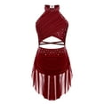 thumbnail image 1 of Yeahdor Girls Figure Skating Dress Cutout Strappy Backless Rhinestones Skirted Lyrical Ballet Dance Leotard Burgundy 14, 1 of 7