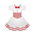 thumbnail image 1 of Yeahdor Girls Figure Skating Mesh Leotard Dress Bowknot Puff Sleeves Striped Christmas Dance Costume A Red 8, 1 of 7