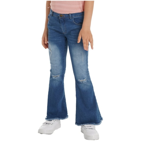 Yeahdor Girls High Waist Distressed Jeans Wide Leg Ripped Bell Bottom Flare Denim Pants