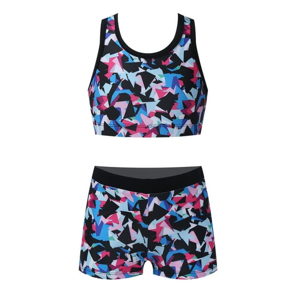 Yeahdor Girls Leopard Prints Activewear Crop Top and Shorts, 2 Pieces, Sizes 10