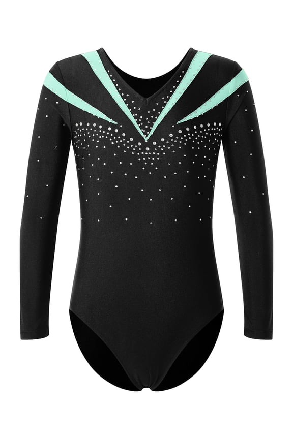 Girls Long Sleeve Dance Leotard Gymnastic Workout Training Outfit,Sizes 6-16 Light Green 12
