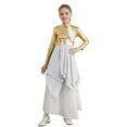 thumbnail image 1 of Yeahdor Girls Long Sleeves Metallic Chiffon Lyrical Dance Dress Church Praise Tunic Overlay Dress White 6, 1 of 7