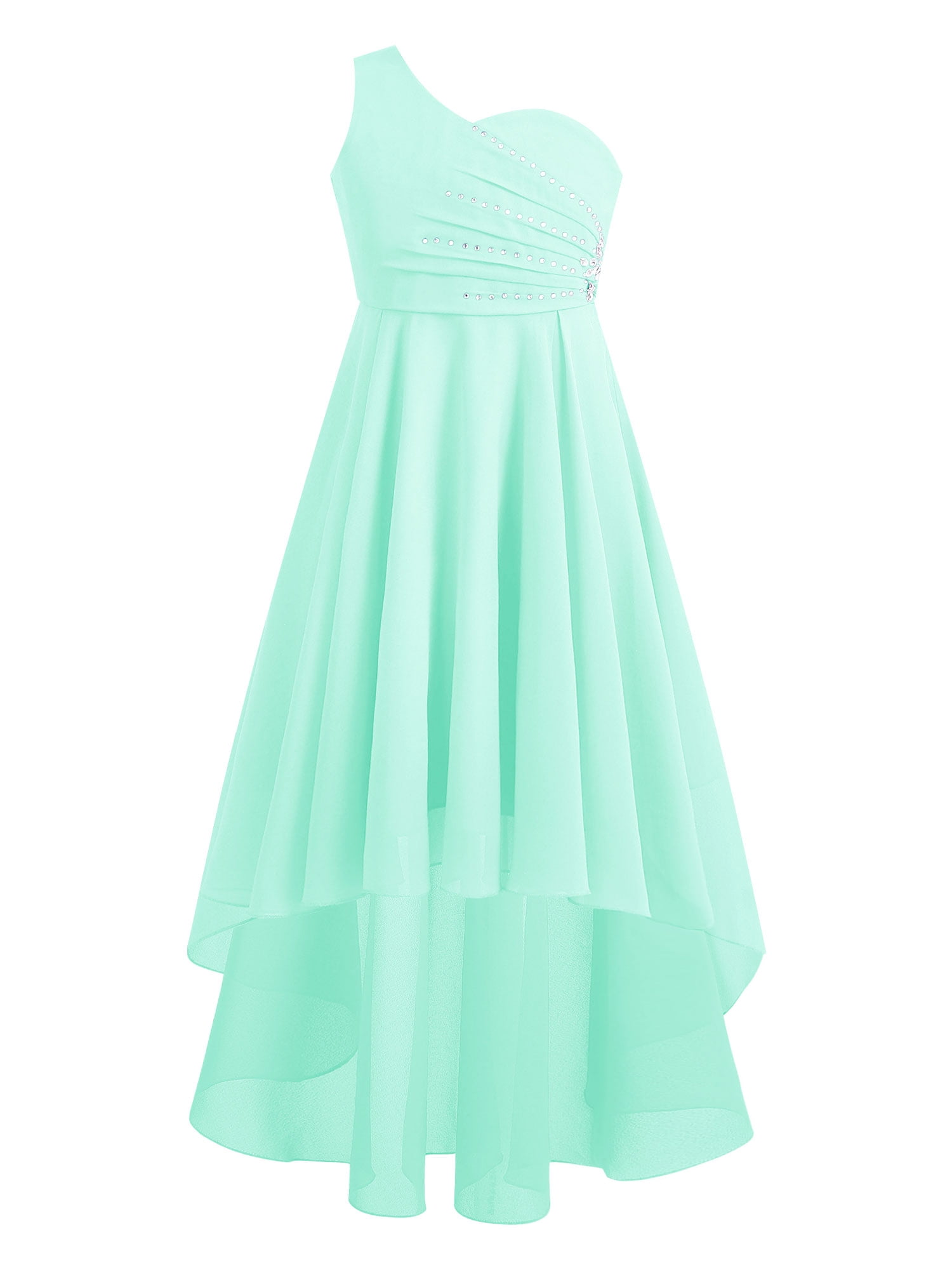 One Shoulder Asymmetrical Junior Bridesmaid Dresses Mint Green