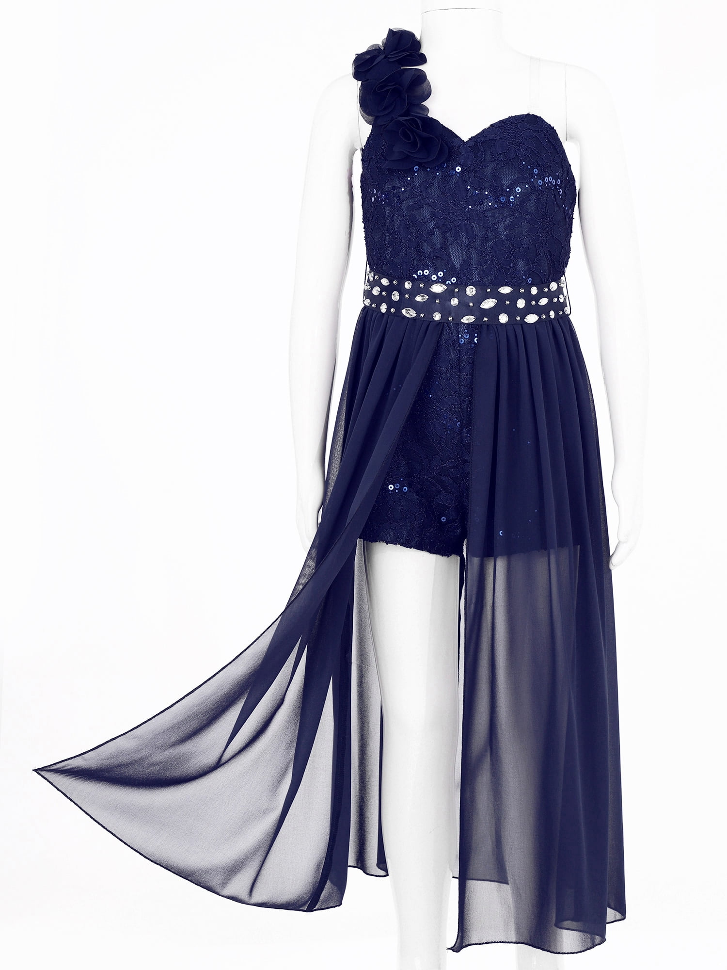 Yeahdor Girls One Shoulder Shiny Beaded Applique Party Dress Juniors  Sequins Overlay Romper Dress for Birthday Proms Weddings Navy Blue 6 -  Walmart.com