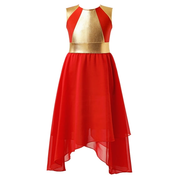 Yeahdor Girls Praise Lyrical Dance Dress Metallic Sequins Worship Church Liturgical Dress Costume Red-A 10