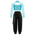 thumbnail image 1 of Yeahdor Girls Sequins Open Back Crop Top with Jogger Pants Dance Outfit Hip-hop Street Dance Performance Costume Lake Green 16, 1 of 7