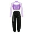 thumbnail image 1 of Yeahdor Girls Sequins Open Back Crop Top with Jogger Pants Dance Outfit Hip-hop Street Dance Performance Costume Lavender 8, 1 of 7