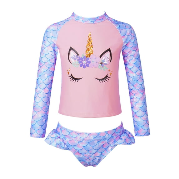 Yeahdor Girls Youth 2Pcs Swimsuit Swimwear Cartoon Horse Print Bathing Suit Beachwear,Sizes 4-16 Pearl Fish Scales 10