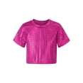 thumbnail image 1 of Yeahdor Kids Boys Girls Jazz Dance Costume Shiny Sequins Short Sleeve T-shirt Street Dance Performance Costume Hot Pink 15-16, 1 of 5
