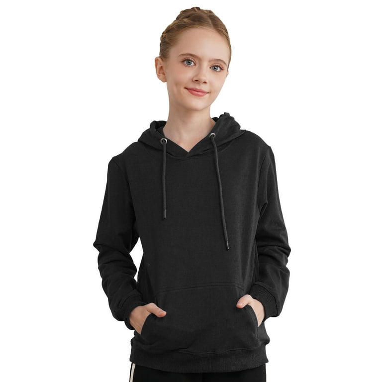 Yeahdor Kids Boys Hoodie Sweatshirt Long Sleeve Drawstring Hooded Pullover  Tops Athletic Shirt A Black 9-10