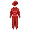 thumbnail image 1 of Yeahdor Kids Boys Jazz Hip Hop Dance Costume Outfit Sequins Hooded Jacket with Cargo Pants Latin Dancewear A Red 3-4, 1 of 7