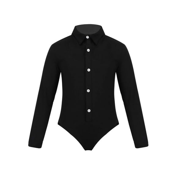 Yeahdor Kids Boys Long Sleeve Ballroom Latin Dance Shirt Romper Tuxedo Leotard Modern Dancewear
