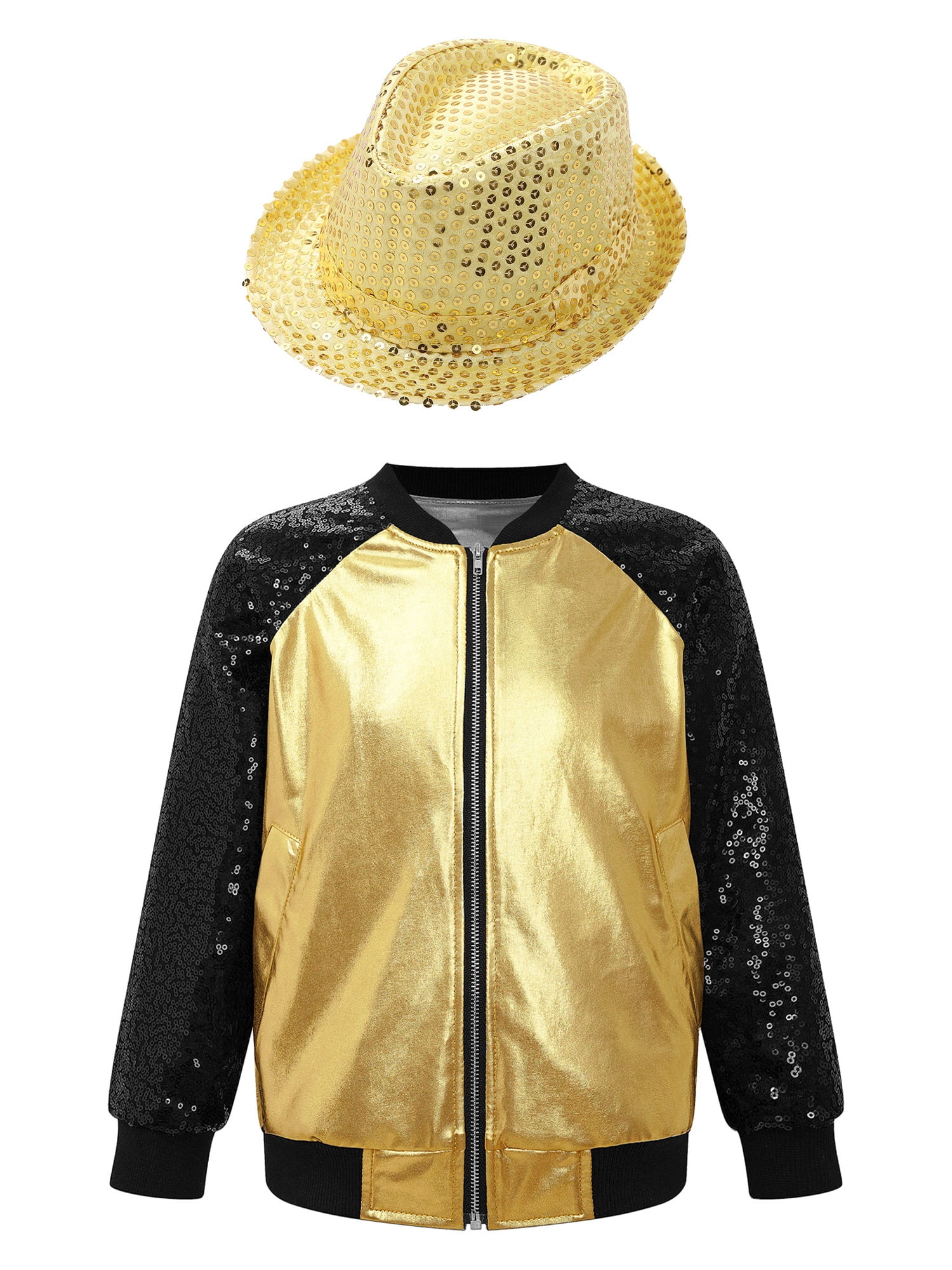 Yeahdor Kids Boys Metallic Bomber Flight Jacket with Hat Hip Hop