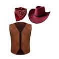 thumbnail image 1 of Yeahdor Kids Girls Boys Western Cowboy Dress Up Suede Tassel Vest with Hat Bandanna Fancy Party Outfit Burgundy 4, 1 of 5