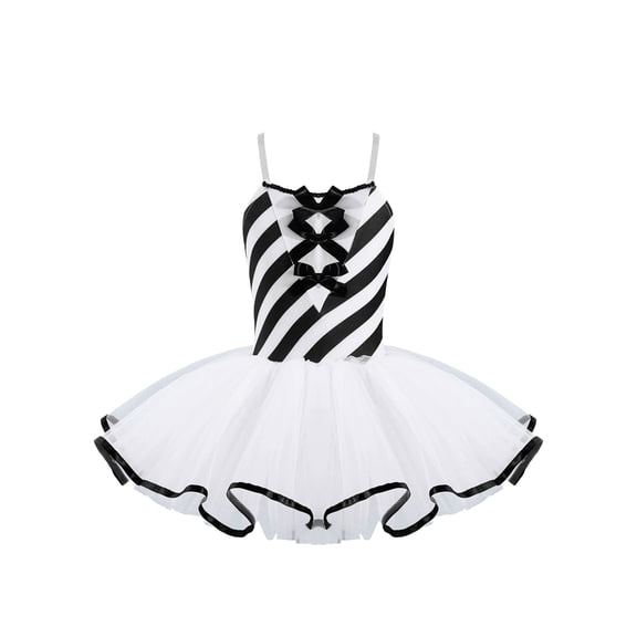 Yeahdor Kids Girls Christmas Costume Jumpsuit Candy Cane Striped Leotard Fuzzy Tutu Dance Dress Black-A 8