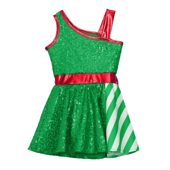 Yeahdor Kids Girls Christmas Elf Costume Shiny Sequins Ballet Dance Ice Skating Leotard Dress Green 12