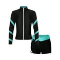 thumbnail image 1 of Yeahdor Kids Girls Contrast Color Sports Outfit Long Sleeve Stand Collar Zippered Sweatshirt with Shorts Sportswear Blue Green 8, 1 of 5