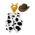 thumbnail image 1 of Yeahdor Kids Girls Cowboy Costume Cow Print Vest with Bandanna and Hat Set Cowgirl Cosplay Party Outfit Yellow 4T, 1 of 3