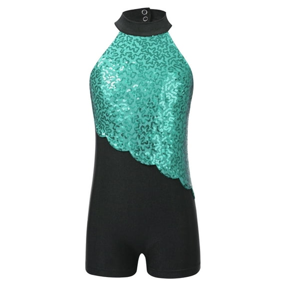 Yeahdor Kids Girls Glittery Sequins Ballerina Leotard Gymnastics Dance Costume Sleeveless Jazz Hip Hop Dance Jumpsuit Light Green 6