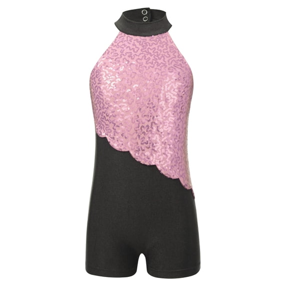 Yeahdor Kids Girls Glittery Sequins Ballerina Leotard Gymnastics Dance Costume Sleeveless Jazz Hip Hop Dance Jumpsuit Pink 16