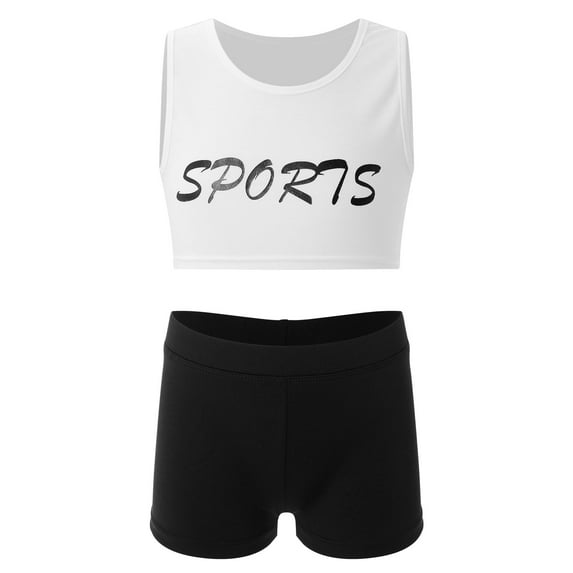 Yeahdor Kids Girls Gymnastic Crop Top with Athletic Shorts Set Girls Sports Dance Suit Activewear Black 6