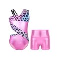 thumbnail image 1 of Yeahdor Kids Girls Gymnastics Dance Outfit Asymmetrical Shoulder Cutout Waistline Tank Leotard Biketard with Metallic High Waisted Shorts Leopard 12, 1 of 7