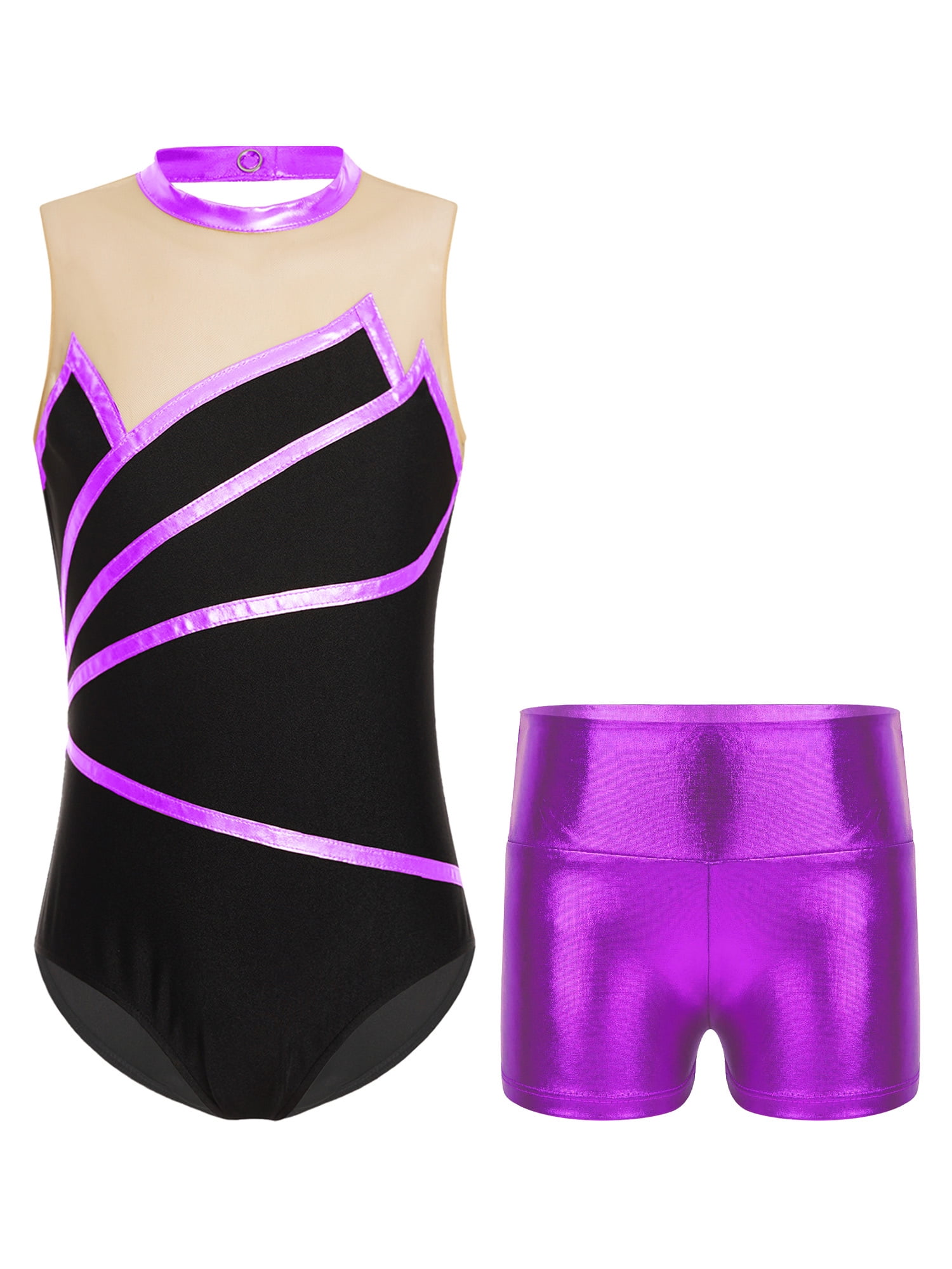 RUNQHUI Gymnastik Anzug Damen - Metallic Patchwork Ballett Body Mit Strass