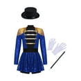 thumbnail image 1 of Yeahdor Kids Girls Halloween Party Circus Ringmaster Costume Sequins Tassel Lion Tamer Leotard Dress Dancewear Blue-A 14, 1 of 7