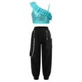 thumbnail image 1 of Yeahdor Kids Girls Hip Hop Dance Outfit Shiny Sequins Ruffles Trim Crop Top with Jogger Pants Dance Suit Light Blue 14, 1 of 7