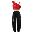 thumbnail image 1 of Yeahdor Kids Girls Hip Hop Dance Outfit Shiny Sequins Ruffles Trim Crop Top with Jogger Pants Dance Suit Red 6, 1 of 7