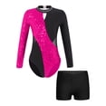 thumbnail image 1 of Yeahdor Kids Girls Long Sleeves Gymnastics Skating Leotard Unitard with Shorts Bottom Set Performance Dancewear Hot Pink&Black 10, 1 of 6