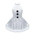 thumbnail image 1 of Yeahdor Kids Girls Mesh Splice Figure Skating Dress Shiny Sequins Ballet Tutu Dress Dancewear Xmas Snowman Costume White 10, 1 of 7