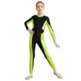thumbnail image 1 of Yeahdor Kids Girls Metallic Color Block Long Sleeve Gymnastics Unitard Full Body Jumpsuit Athletic Dance Bodysuit Fluorescent Green 8, 1 of 7