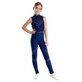 thumbnail image 1 of Yeahdor Kids Girls Sleeveless Mesh Splice Rhinestones Gymnastics Unitard Figure Skating Dance Jumpsuit Navy Blue 16, 1 of 7
